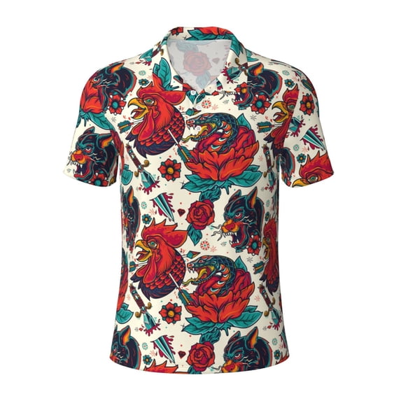 Rocae Chicken for Men's Short Sleeve Polo Shirt, Quick Drying Performance Moisture Wicking Sports Men's Golf Shirt X-Large
