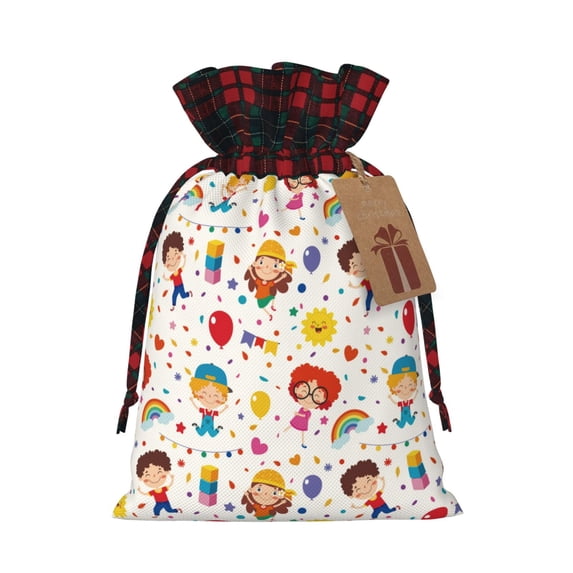 Rocae Childrens Party Print Christmas Drawstring Linen Gift Bag with Drawstrings Treat Bag Goody Present Bags for Christmas Party Favor