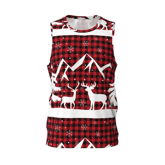 Rocae Christmas Buffalo Plaid for Men's Basketball Jersey Lightweight and Breathable Athletic Tank Top,Quick-Drying Sports Jersey 4X-Large