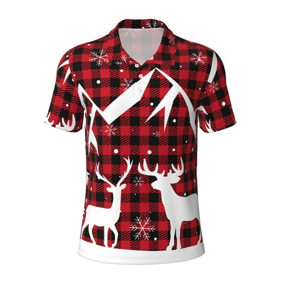 Rocae Christmas Buffalo Plaid for Men's Short Sleeve Polo Shirt, Quick Drying Performance Moisture Wicking Sports Men's Golf Shirt Small