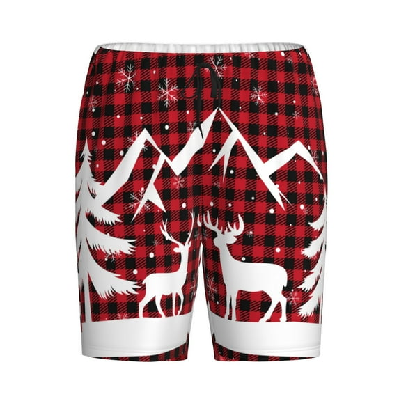 Rocae Christmas Buffalo Plaid for Men's Soft Sleep Pajama Shorts, Waistband and Pockets