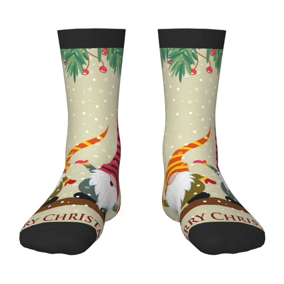 Rocae Christmas Card With Gnomes for Girls Boys Crew Socks,Children's Socks, Kids Socks, Toddler Socks: Daily Wear with Kids School Uniform