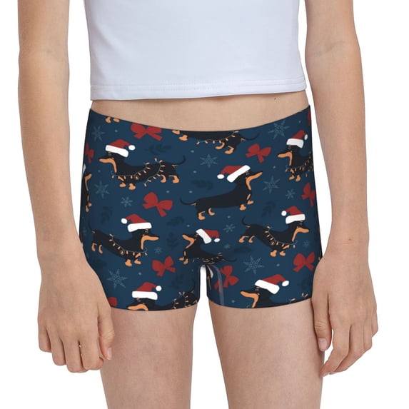 Rocae Christmas Dachshund for Girls' Cotton Boxer Briefs, Soft Mid-rise Panties-Small