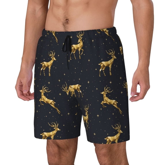 Rocae Christmas Deers for Men's Swim Trunks Quick Dry With Two Side Pockets and One Lined Patch PocketSmall