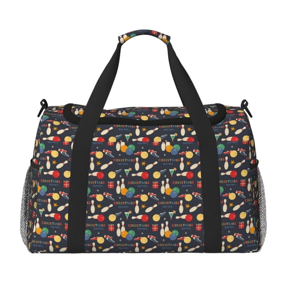 Rocae Christmas Holiday Bowling Print Hand Travel Bag Travel Duffel Bag and Fitness Bag, Women's Waterproof Weekend Tote, Men's Travel and Fitness Essentials