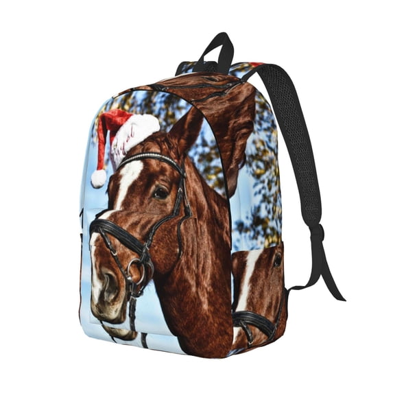 Rocae Christmas Horse for Durable Canvas Backpack Leisure Large Bag Travel Rucksack Multi-function Backpack Medium