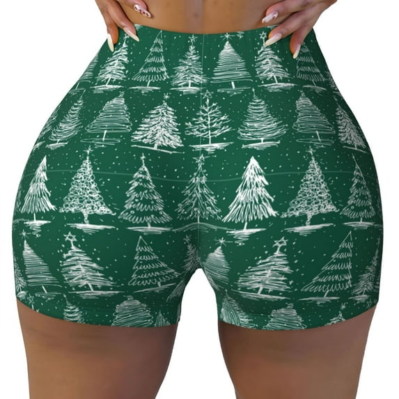 Rocae Christmas Trees for Women's Quick-Dry Running Shorts,Ladies Active Athletic Apparel Yoga Workout Gym Running Volleyball Spandex Shorts Small