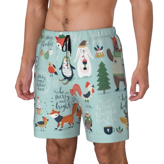 Rocae Christmas Winter Animals for Men's Swim Trunks Quick Dry With Two Side Pockets and One Lined Patch PocketSmall