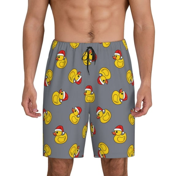 Rocae Christmas hat duck for Men's Soft Sleep Pajama Shorts, Waistband and Pockets-Large