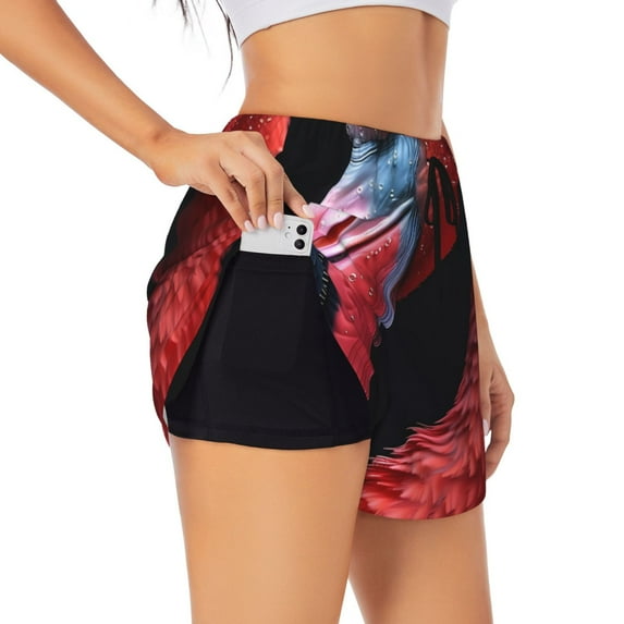 Rocae Closeup Red Flamingo Portrait for Women's Athletic Shorts Workout Hiking Shorts Athletic Shorts for Running, Yoga, Gym, Sports-Medium