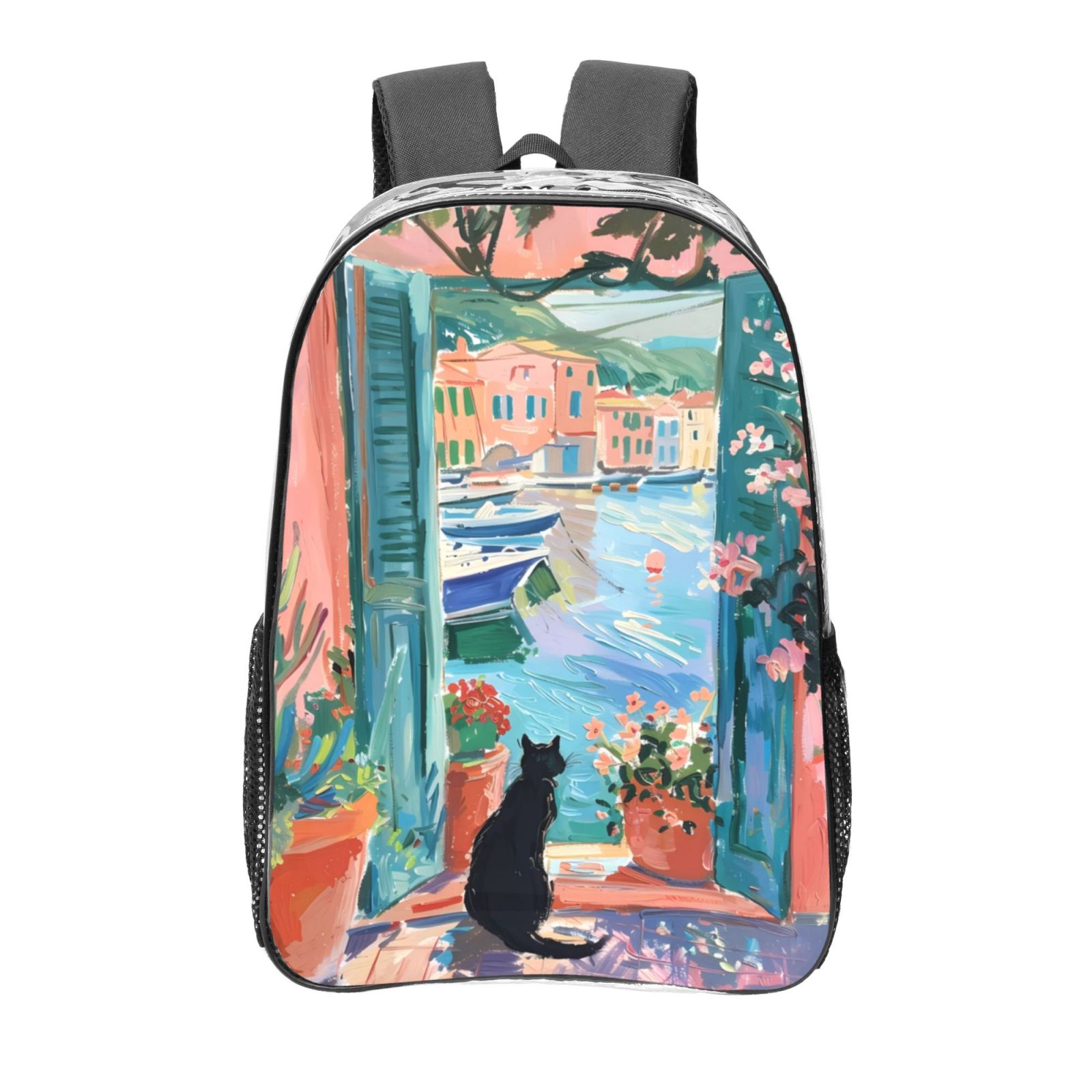 Rocae Coastal Cat By The Window for 16inch Clear Backpack Transparent ...