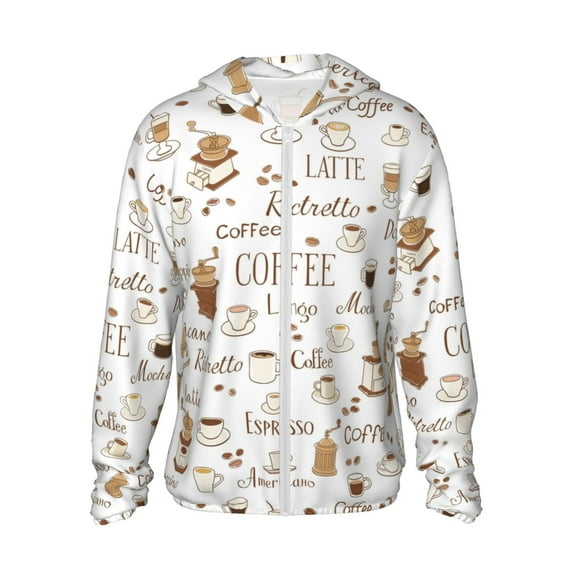 Rocae Coffee Print Breathable Sun Protection Hoodie Quick-Dry Lightweight Long Sleeve Hoodie Unisex Running Sports Shirt Large
