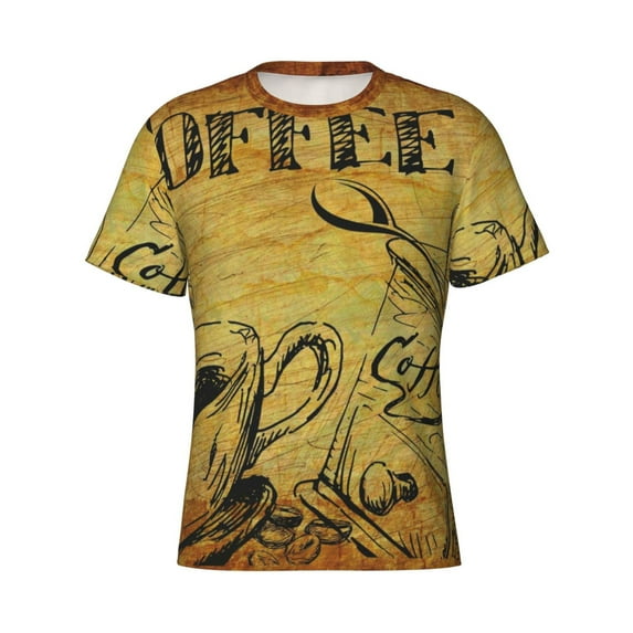 Rocae Coffee Vintage for Men's Moisture-Wicking Crew Tee - T-Shirt for Sports, Outdoor Activities, and Casual Wear