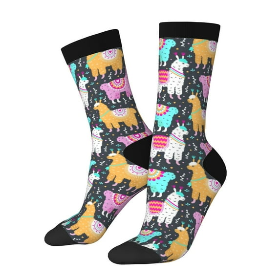 Rocae Colorful Alpaca for Adult Socks Casual Athletic Stretchy Loose Socks for Women Men Non-Slip Middle Tube Socks