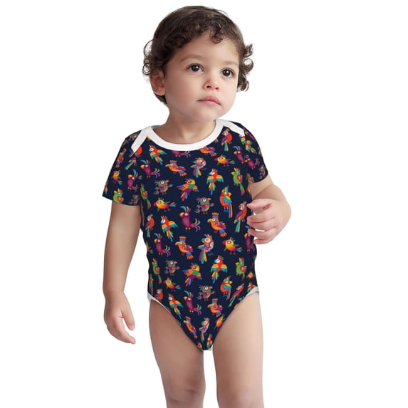 Rocae Colorful Birds for Baby Cotton Short-Sleeve Bodysuits for Unisex Onesies Bodysuit-6 Months