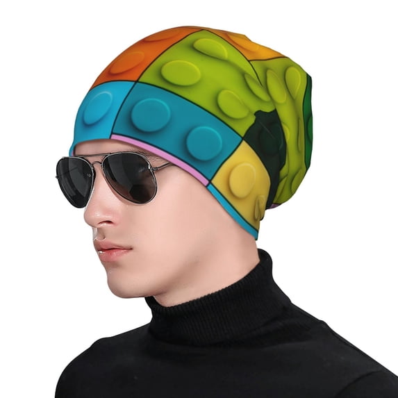 Rocae Colorful Building Blocks for Beanies Hats for Men Women Warm Chunky Knit Hats Winter Adult Milk Silk Knitted Beanie
