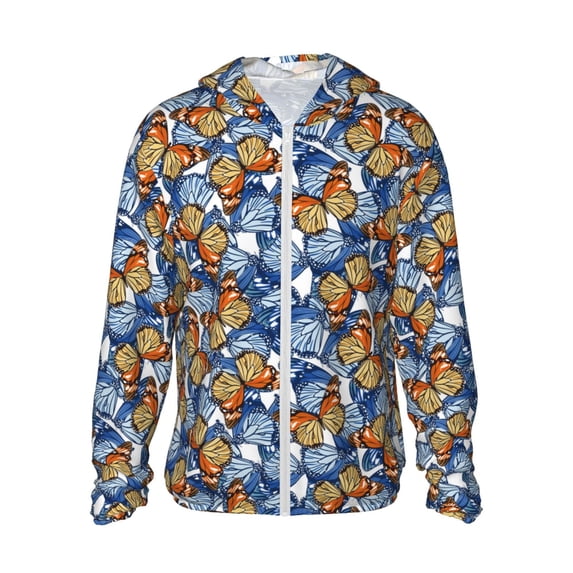 Rocae Colorful Butterfly1 Print Breathable Sun Protection Hoodie Quick-Dry Lightweight Long Sleeve Hoodie Unisex Running Sports Shirt X-Large