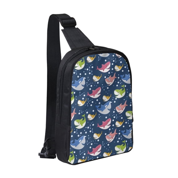 Rocae Colorful Cartoon Shark for Lightweight Chest Bag Dual Pocket, Waterproof Crossbody Sling Bag for Men and Women