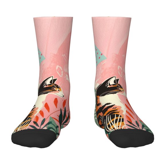 Rocae Colorful Cat With Flowers for Girls Boys Crew Socks,Children's Socks, Kids Socks, Toddler Socks: Daily Wear with Kids School Uniform