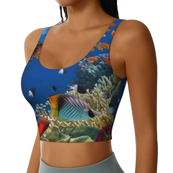 Rocae Colorful Coral Reef for Sports Bra for Women Sports Vest with Performance Stretch and Quick Dry FabricXX-Large