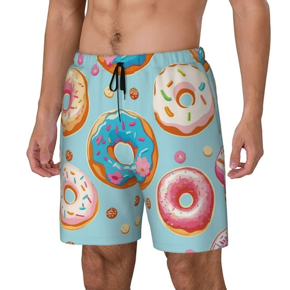 Rocae Colorful Donut for Men's Swim Trunks Quick Dry With Two Side Pockets and One Lined Patch PocketSmall