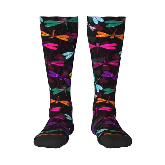 Rocae Colorful Dragonflies for Novelty Casual compression Socks For Women Men Contrast Color Stockings