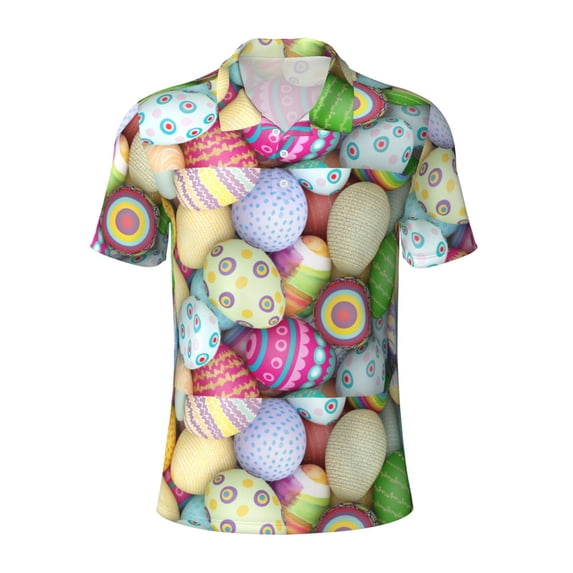 Rocae Colorful Easter Eggs for Men's Short Sleeve Polo Shirt, Quick Drying Performance Moisture Wicking Sports Men's Golf Shirt X-Large