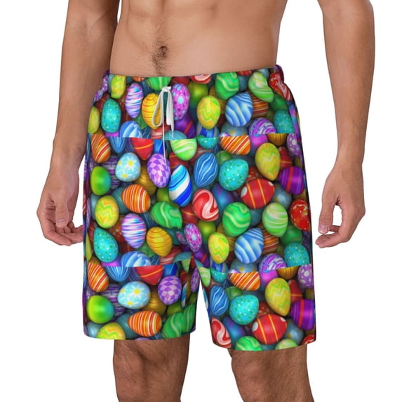 Rocae Colorful Easter Eggs1 for Men's Swim Trunks Quick Dry With Two Side Pockets and One Lined Patch PocketX-Large