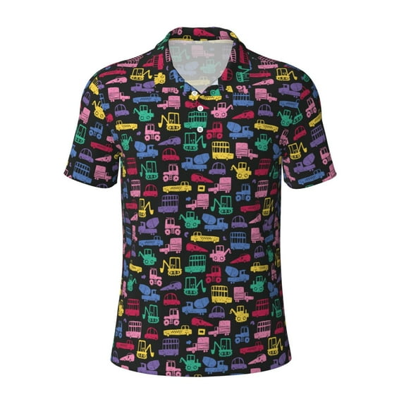 Rocae Colorful Excavator for Men's Short Sleeve Polo Shirt, Quick Drying Performance Moisture Wicking Sports Men's Golf Shirt Small