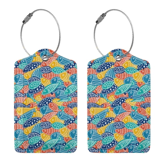 Rocae Colorful Fish 1 for Leather Luggage Baggage Tags ID Label Privacy Cover ID Label with Stainless Steel Loop and Address Card