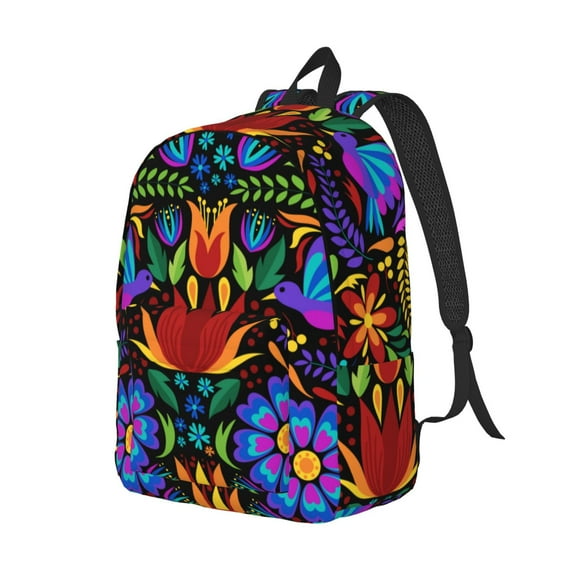 Rocae Colorful Floral for Durable Canvas Backpack Leisure Large Bag Travel Rucksack Multi-function Backpack Small