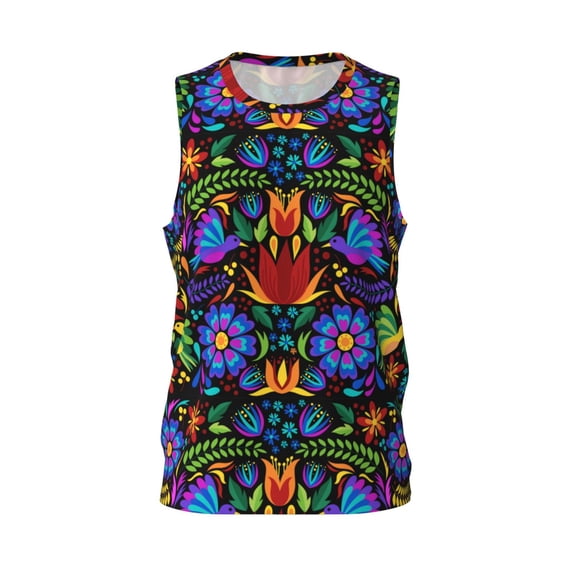 Rocae Colorful Floral for Men's Basketball Jersey Lightweight and Breathable Athletic Tank Top,Quick-Drying Sports Jersey 3X-Large