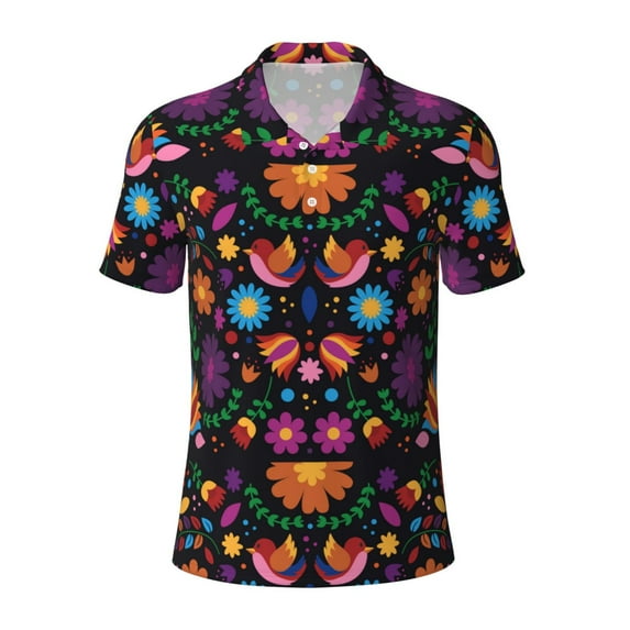 Rocae Colorful Floral2 for Men's Short Sleeve Polo Shirt, Quick Drying Performance Moisture Wicking Sports Men's Golf Shirt Large