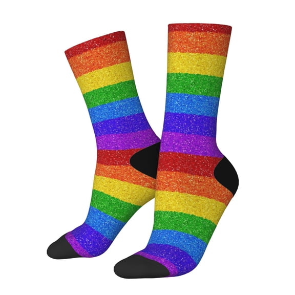 Rocae Colorful Glitter Rainbow for Adult Socks Casual Athletic Stretchy Loose Socks for Women Men Non-Slip Middle Tube Socks