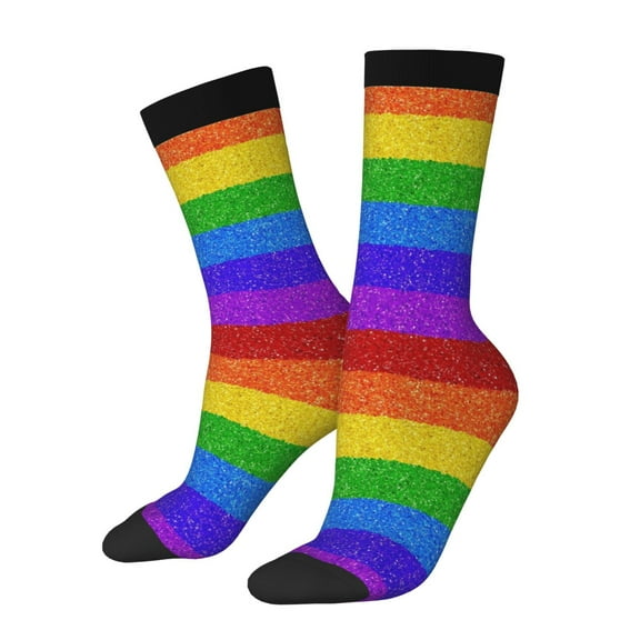 Rocae Colorful Glitter Rainbow for Adult Socks Casual Athletic Stretchy Loose Socks for Women Men Non-Slip Middle Tube Socks