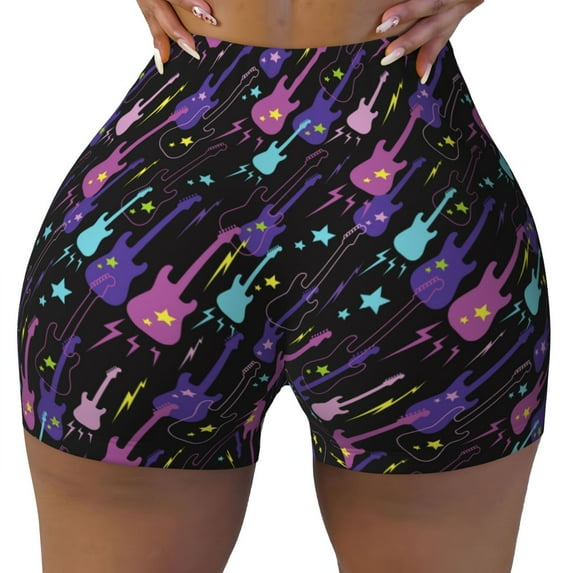 Rocae Colorful Guitar for Women's Quick-Dry Running Shorts,Ladies Active Athletic Apparel Yoga Workout Gym Running Volleyball Spandex Shorts XX-Large