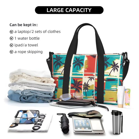 Rocae Colorful Hawaii Palms for Travel Shoulder Bag Top Handle Handbag with Yoga Mat Buckle for Gym, Work, Travel
