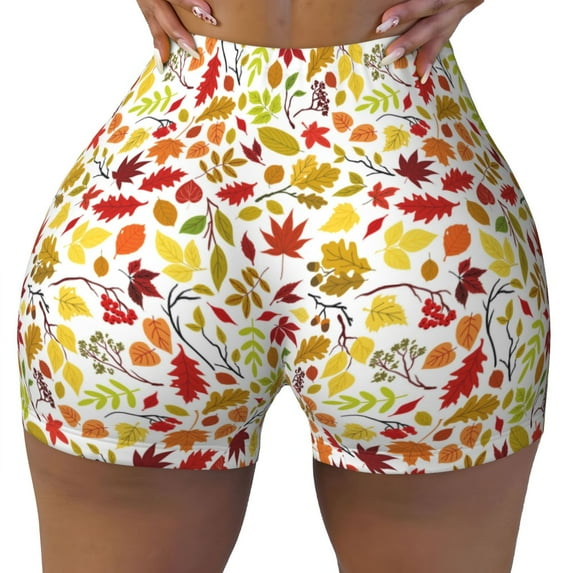 Rocae Colorful Leaves for Women's Quick-Dry Running Shorts,Ladies Active Athletic Apparel Yoga Workout Gym Running Volleyball Spandex Shorts