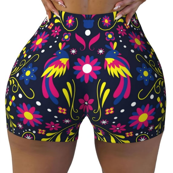 Rocae Colorful Mexican for Women's Quick-Dry Running Shorts,Ladies Active Athletic Apparel Yoga Workout Gym Running Volleyball Spandex Shorts Small