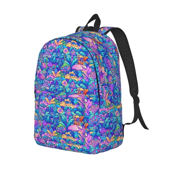 Rocae Colorful Mushrooms for Durable Canvas Backpack Leisure Large Bag Travel Rucksack Multi-function Backpack Small