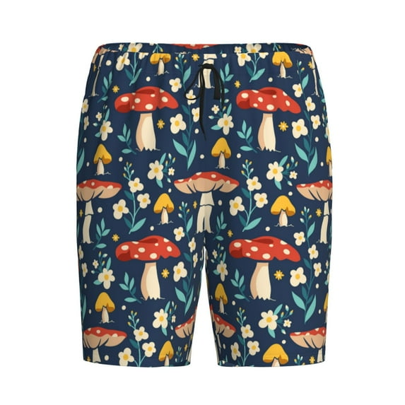 Rocae Colorful Mushrooms for Men's Soft Sleep Pajama Shorts, Waistband and Pockets