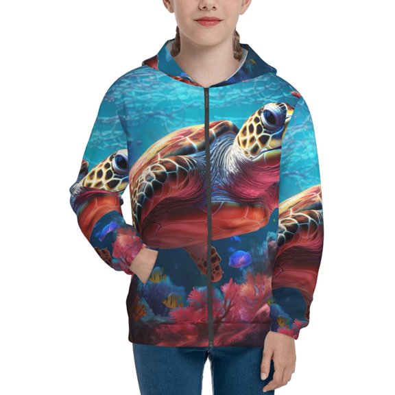 Rocae Colorful Ocean Sea Turtle for Zip Up Hoodies for Teen Sweatshirt with Hood-Medium
