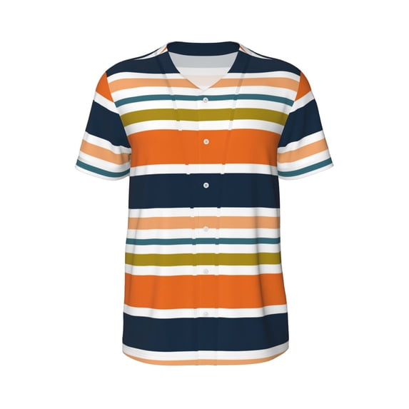 Rocae Colorful Pastel Stripes for Breathable Men's Baseball T-Shirt Fashionable Casual Baseball Jersey, Moisture-wicking Sportswear Small
