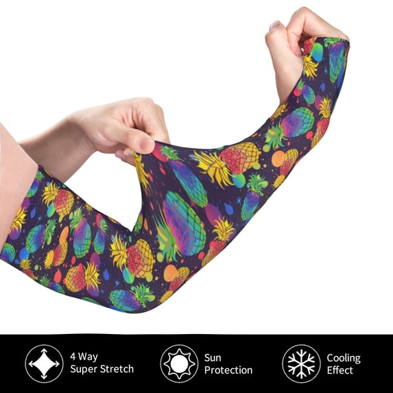 Rocae Colorful Pineapples1 for Sports Cooling Arm Compression Sleeves for Men Women Teenager,Breathable,Outdoor Essentials Sun Protection Arm Sleeves
