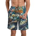 thumbnail image 1 of Rocae Colorful Plant Turtle for Men's Beach Shorts Casual Elastic Waist Drawstring Summer Beach Shorts,S-3XL-Small, 1 of 6