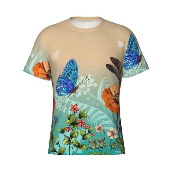 Rocae Colorful Plants And Insects for Men's Moisture-Wicking Crew Tee - T-Shirt for Sports, Outdoor Activities, and Casual WearSmall