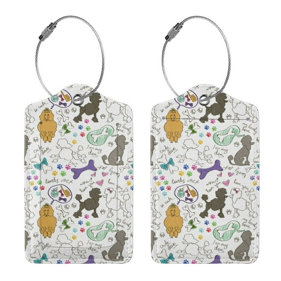 Rocae Colorful Poodle Dog for Leather Luggage Baggage Tags ID Label Privacy Cover ID Label with Stainless Steel Loop and Address Card