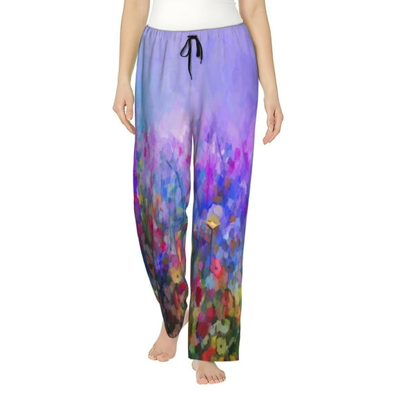 Rocae Colorful Purple Cosmos Flower for Women's Pajama Pants Pj Pants Lounge Pants-Large