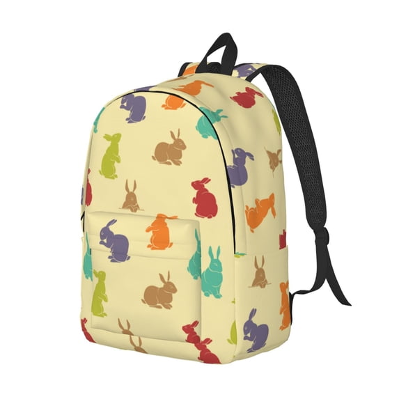 Rocae Colorful Rabbit for Durable Canvas Backpack Leisure Large Bag Travel Rucksack Multi-function Backpack Medium