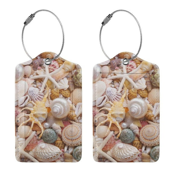 Rocae Colorful Seashells for Leather Luggage Baggage Tags ID Label Privacy Cover ID Label with Stainless Steel Loop and Address Card